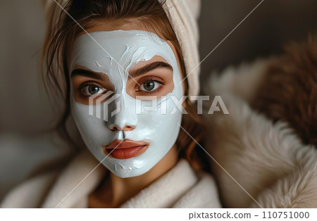 beautiful woman wearing mask in the morning with white facial skin 110751000