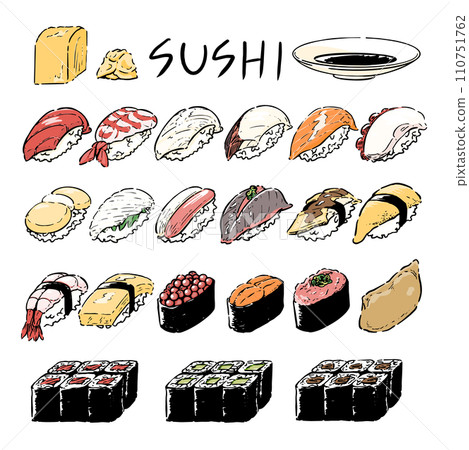 Hand drawn sushi illustration set Hand drawn sushi illustration set 110751762