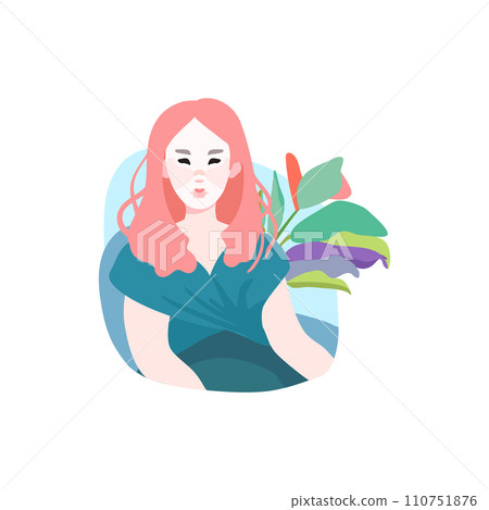 Avatar of a girl in a modern minimalist style. Woman in a green dress. Vector illustration. Avatar of a girl in a modern minimalist style. Woman in a green dress. Vector illustration. 110751876