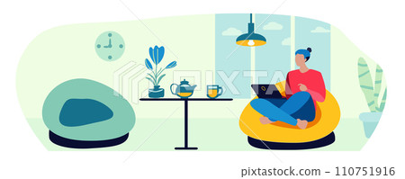 Man, interior, relaxation, lamps, laptop, vector illustration.A man is resting in a chair. Relaxation. Interior, room, chair, window, lighting, cup, tea, coffee, laptop. Vector illustration. Man, interior, relaxation, lamps, laptop, vector illustration.A man is resting in a chair. Relaxation. Interior, room, chair, window, lighting, cup, tea, coffee, laptop. Vector illustration. 110751916
