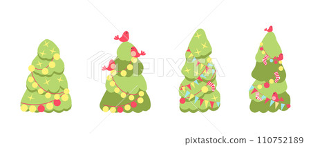 Stickers, New Year and Christmas trees. For print and design, cartoon. Christmas decorations. Not AI, hand drawn Stickers, New Year and Christmas trees. For print and design, cartoon. Christmas decorations. Not AI, hand drawn 110752189