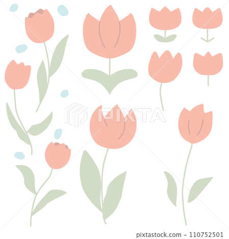 Color illustration set of simple deformed tulips Color illustration set of simple deformed tulips 110752501