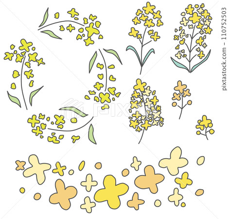 A set of color illustrations of simply deformed spring-like rape blossoms A set of color illustrations of simply deformed spring-like rape blossoms 110752503
