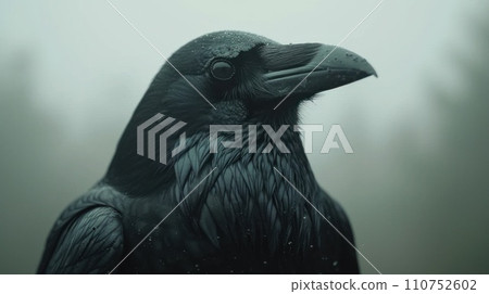 a large black crow on an empty white background 110752602