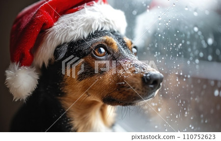 dog wearing a santa hat 110752623
