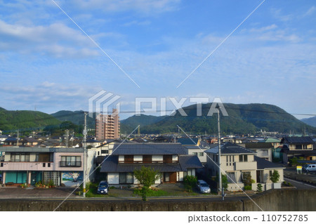 JR Kyushu, Sasebo Line train window view from Haki Station to Takahashi Station JR Kyushu, Sasebo Line train window view from Haki Station to Takahashi Station 110752785