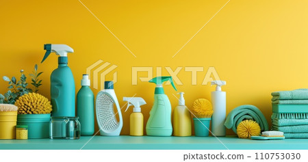 cleaning supplies on yellow wall cleaning supplies on yellow wall 110753030