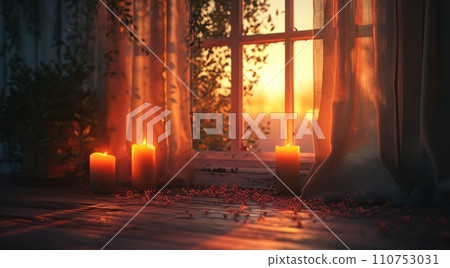 candles near a window in a room with curtains candles near a window in a room with curtains 110753031