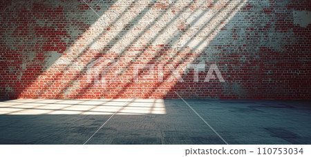 a very large empty brick wall with light coming through 110753034