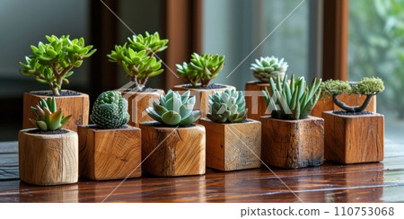 decorative natural plants and succulents natural wood 110753068