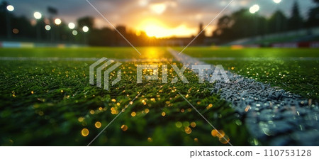 a soccer field in the evening with a line a soccer field in the evening with a line 110753128