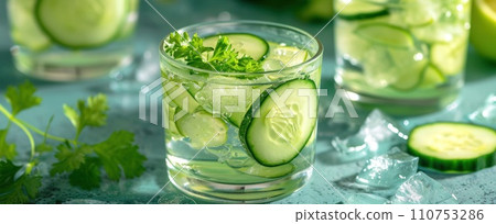 celery, cucumber, parsley liquid drink 110753286