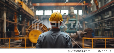 businessman looking at machinery in an industry factory businessman looking at machinery in an industry factory 110753323