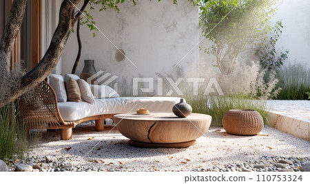 a round coffee table in the bedroom and living room 110753324