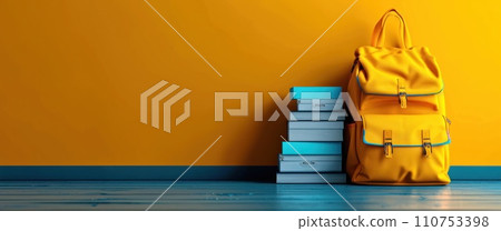 a school backpack filled with school related materials 110753398