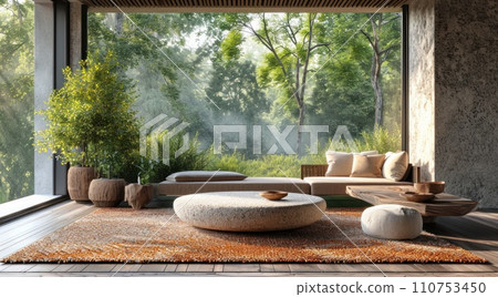 a round coffee table in the bedroom and living room a round coffee table in the bedroom and living room 110753450