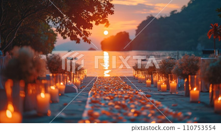 a photo of a wedding with candles and a view of nature 110753554
