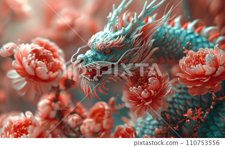 color dragon with flowers color dragon with flowers 110753556