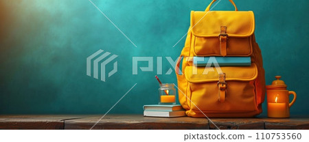 a school backpack filled with school related materials a school backpack filled with school related materials 110753560