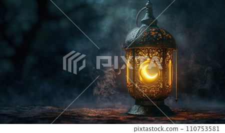an antique lantern with a crescent on it 110753581