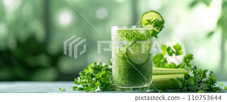 celery, cucumber, parsley liquid drink 110753644