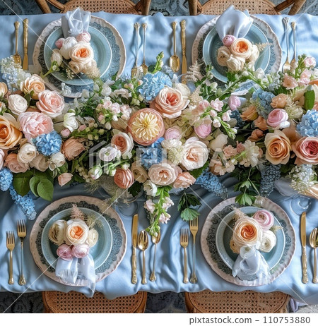 easter table setting with flowers and plates easter table setting with flowers and plates 110753880