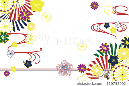 Japanese style background decorated with mizuhiki, flowers and fans 08 Japanese style background decorated with mizuhiki, flowers and fans 08 110753902