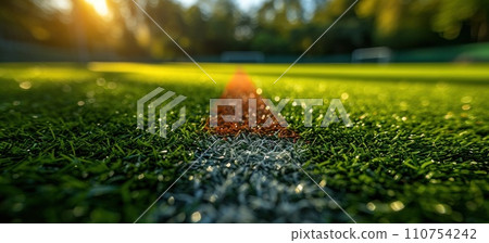 green golf green field with red line soccer field green grass background green golf green field with red line soccer field green grass background 110754242