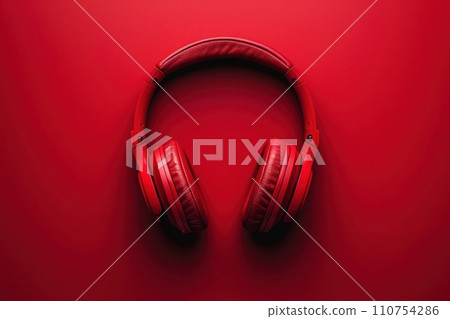 a red pair of headphones with a red background a red pair of headphones with a red background 110754286