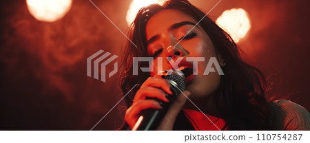 indian singer sings into microphone indian singer sings into microphone 110754287