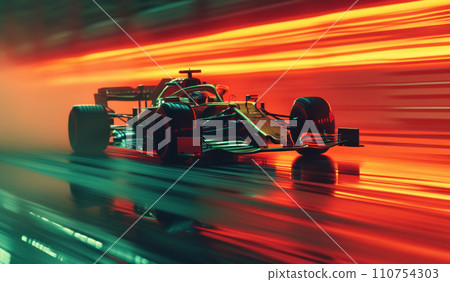 the racing car is going down the finish line 110754303