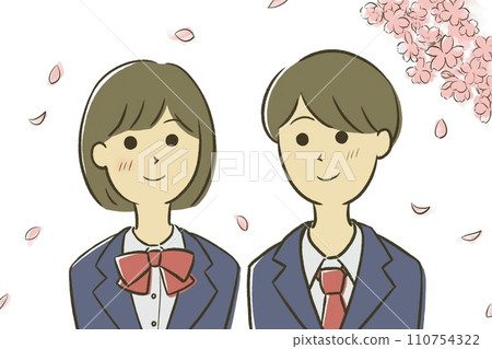 Spring cherry blossoms and male and female students 110754322
