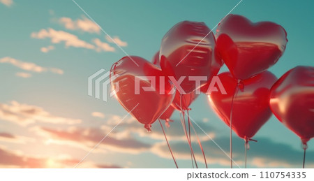 several heart shaped balloons flying in the sky several heart shaped balloons flying in the sky 110754335