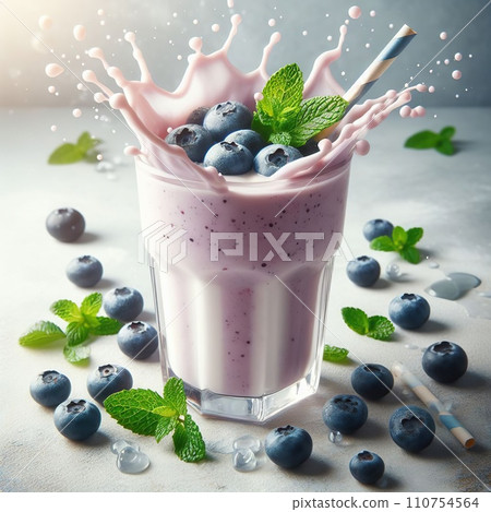 Tasty blueberry smoothie in glass. Healthy refreshing drink, vegan and vegetarian diet food concept. Generated by Bing 110754564