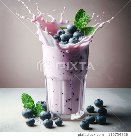 Tasty blueberry smoothie in glass. Healthy refreshing drink, vegan and vegetarian diet food concept. Generated by Bing 110754566