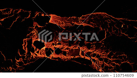 Aerial view of the texture of a solidifying lava field, close-up Aerial view of the texture of a solidifying lava field, close-up 110754609