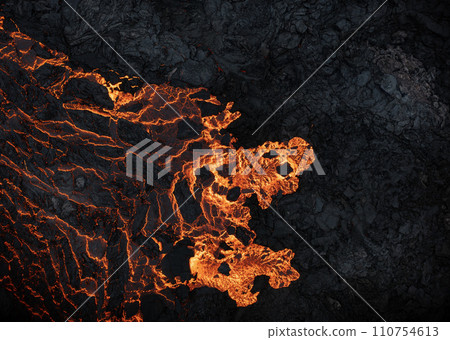 Aerial view of the texture of a solidifying lava field, close-up 110754613