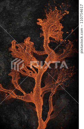 Aerial view of the texture of a solidifying lava field, close-up 110754617
