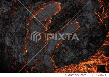 Aerial view of the texture of a solidifying lava field, close-up 110754621