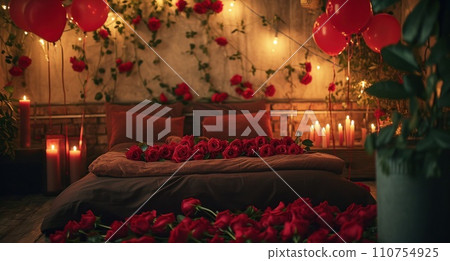 romantic romantic bedroom with roses in it, candles, and balloons romantic romantic bedroom with roses in it, candles, and balloons 110754925