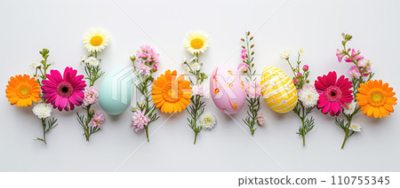 AI-generated content. Easter Floral Array with Decorative Eggs 110755345