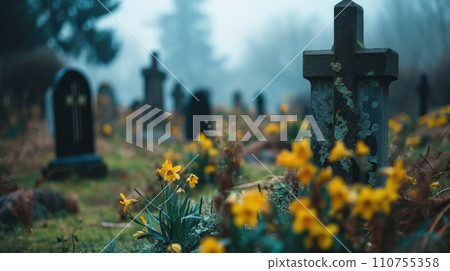 AI-generated content. cemetery or graveyard with grave tombstone AI-generated content. cemetery or graveyard with grave tombstone 110755358