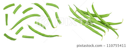Green beans isolated on a white background , Top view. Flat lay 110755411