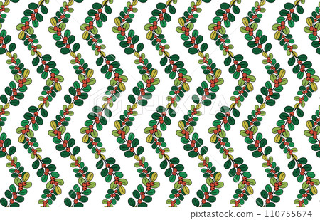 Illustration, Pattern of Banyan tree with fruits on white background. 110755674