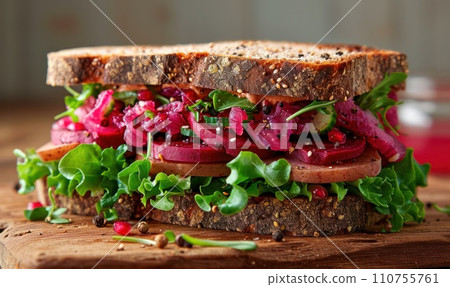 beet salad sandwich with black pepper 110755761