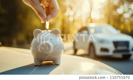 AI-generated content. Piggy bank money box on a car background, 110755870