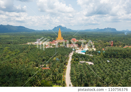 Wat Bang Thong, Krabi, Southern Temple. The pagoda is a buddhist temple in urban city town, Thailand. Thai architecture landscape background. Tourist attraction landmark. Wat Bang Thong, Krabi, Southern Temple. The pagoda is a buddhist temple in urban city town, Thailand. Thai architecture landscape background. Tourist attraction landmark. 110756376
