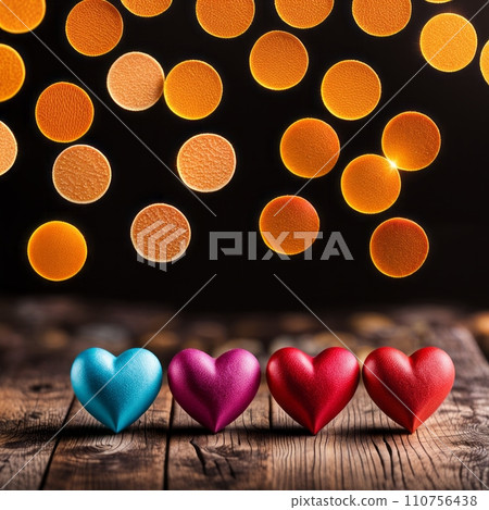 Hearts on wood against bokeh background 110756438