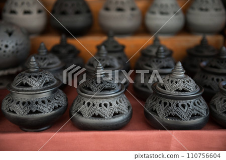 Black clay pottery for sale at Koh Kred or Kret island, Nonthaburi 110756604