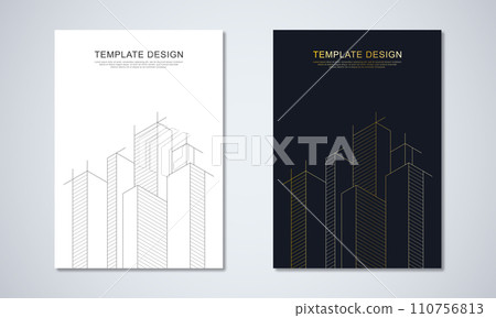 Architectural drawing with building construction for the book cover, brochure, flyer, poster, presentation, and other design 110756813